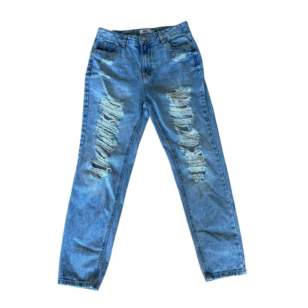 Refuge Denim Womens Light Blue MOM High Rise Distressed Ripped Jeans 05